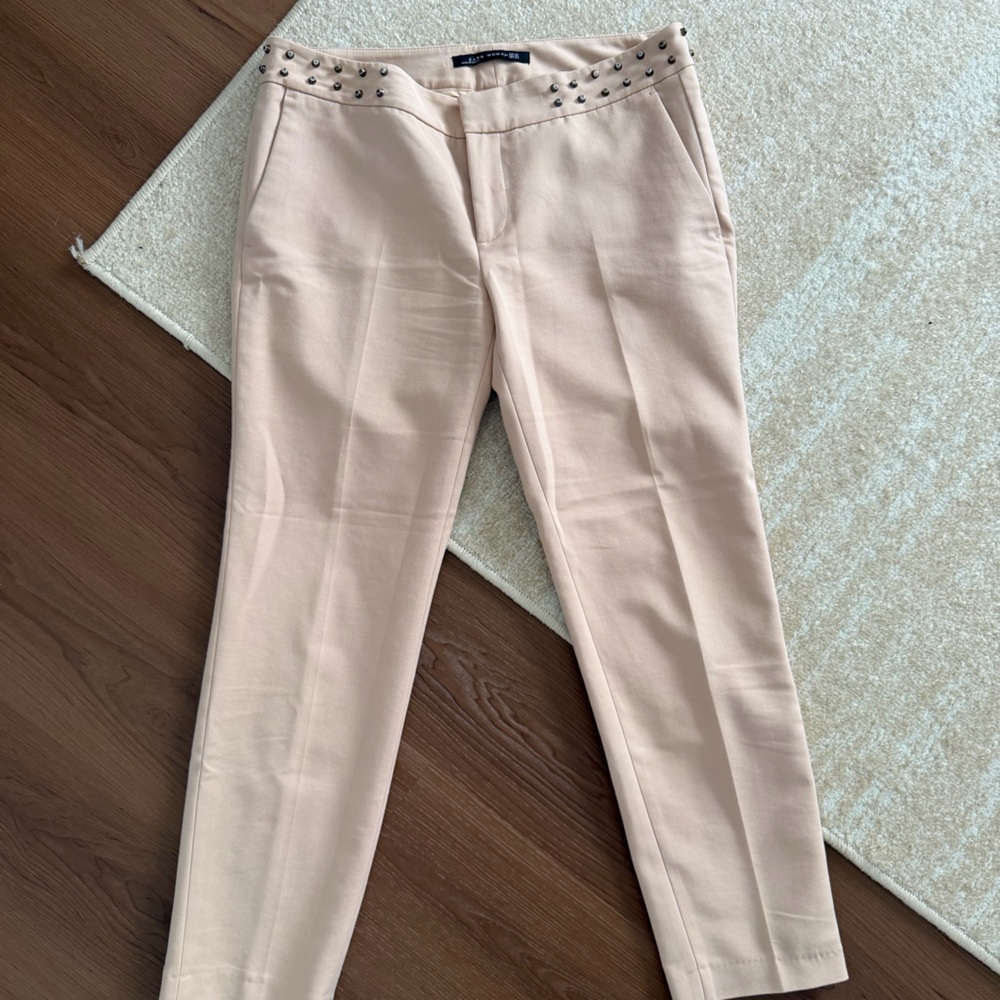Zara Beige Studded Ankle Jeans